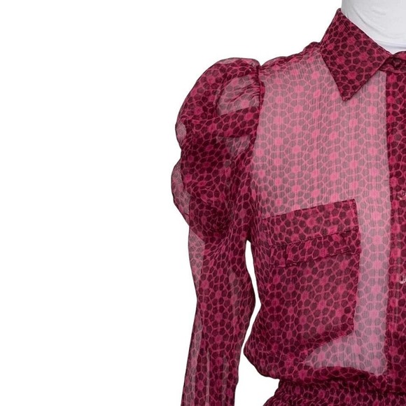 MISA Los Angeles Collared Dress Sheer Ruffled Long Sleeve ‎ Size XS - Picture 4 of 16